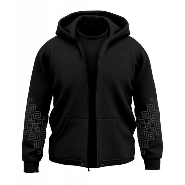 Zip-Up Hoodie - Black - Ornament