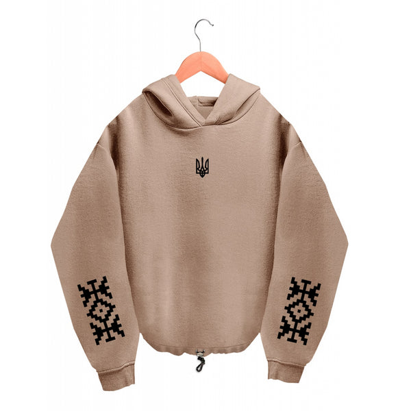 Oversized Hoodie - Beige - Emblem with Ornament