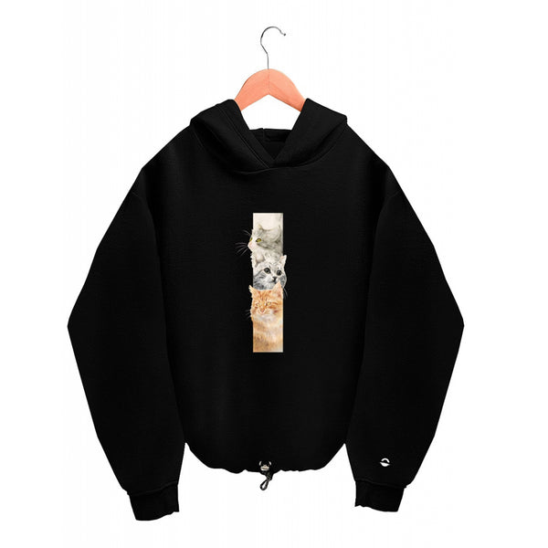 Oversized Hoodie - Black - More Cats!